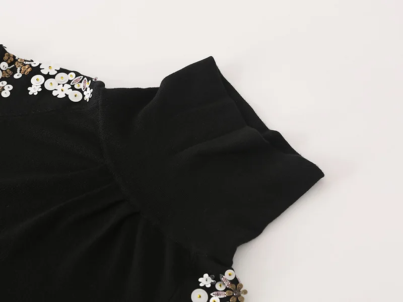 2021 Womens Sweater Long Sleeve Whit Hand-made Beading Chic Turtleneck Sweaters Black Ladies Elegant Pullovers Winter Tops | Женская