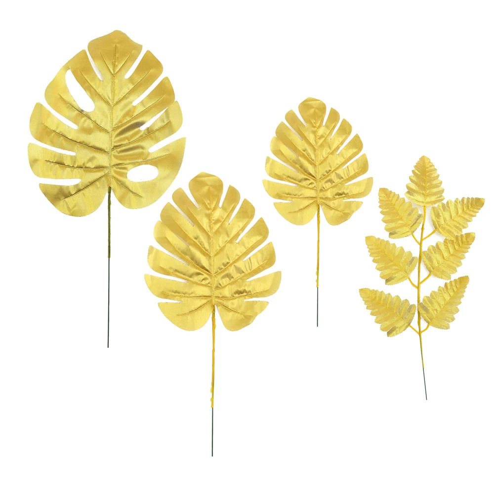 Искусственные листья пальмы тропическая Летняя тема джунглей золотистое