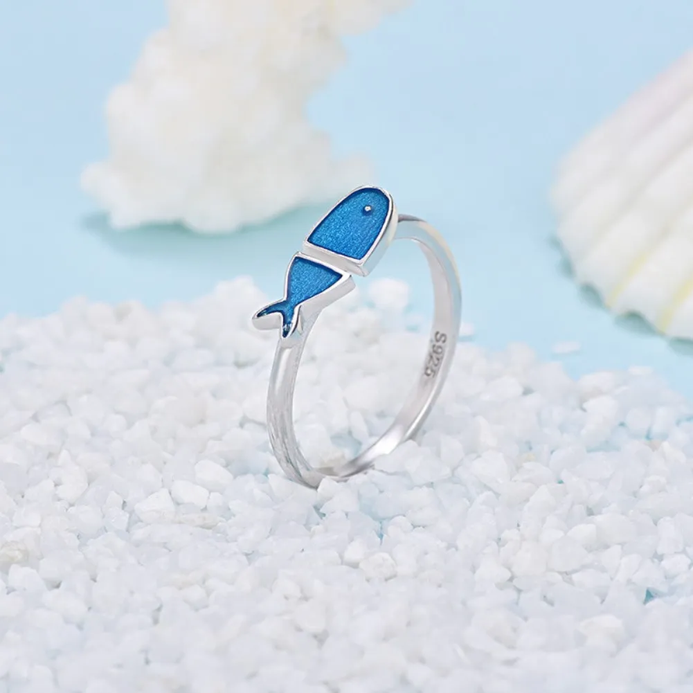 

Blue Fish 925 Silver Open Ring Summer Female Finger Rings 925 Sterling Silver Jewelry Cute Lovely Wedding Gifts for Women Girls