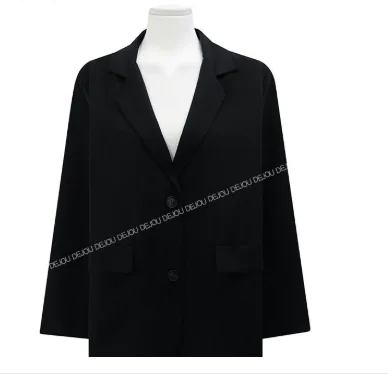

New suits Female Vintage Autumn Office Ladies Notched Collar black Women Blazer Breasted Jacket Casual Pockets Female Suits Coat