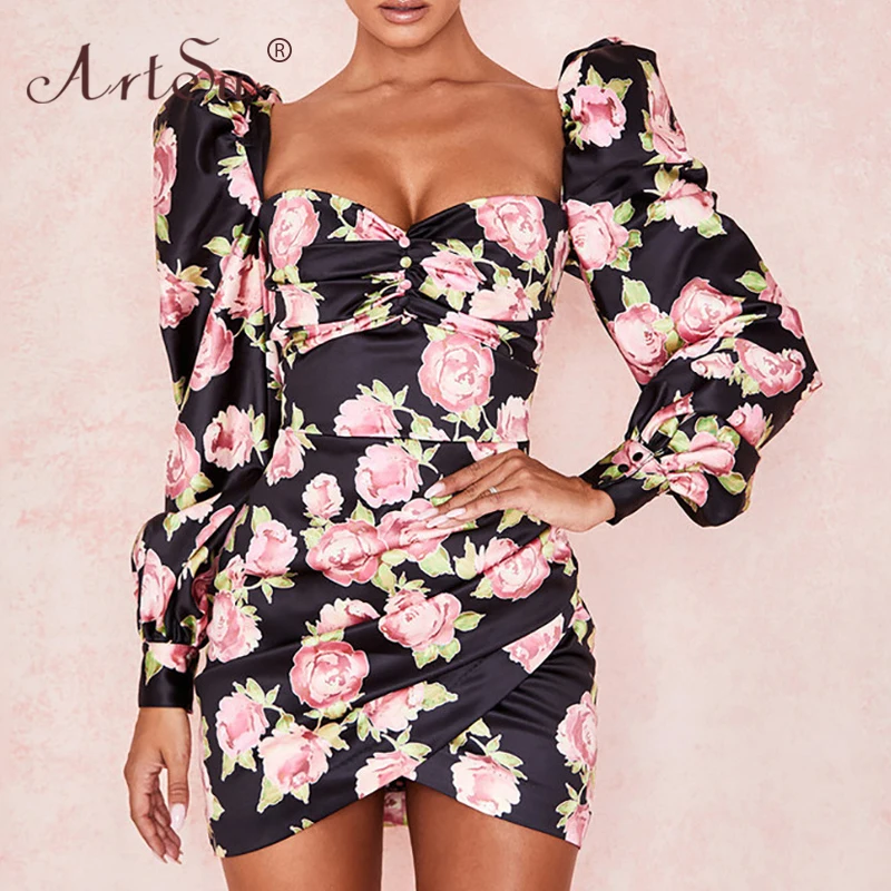 Женское атласное платье с открытыми плечами ArtSu черное винтажное облегающее