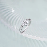 designer style silver color lucky flower rings heart shaped flower zircon rings for women girl friend gift fashion jewelry