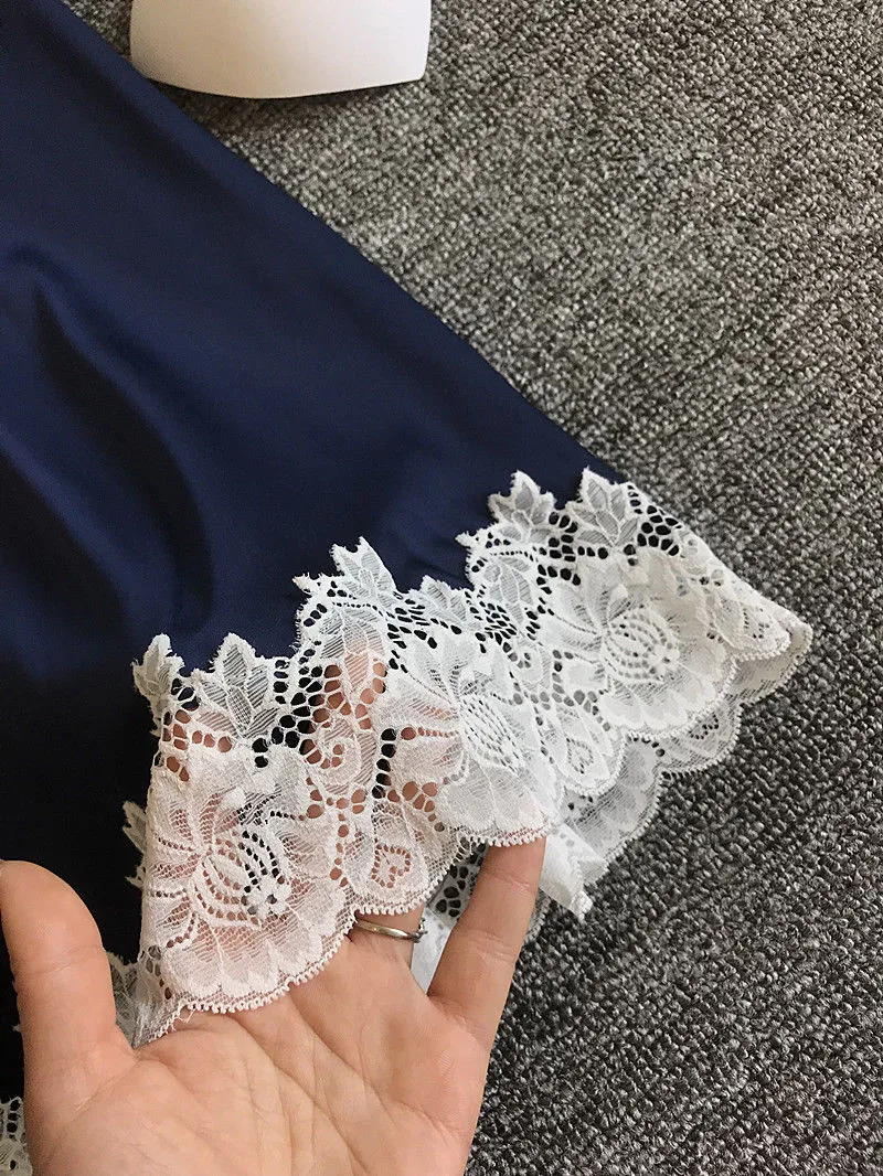 Women's Sexy Lingerie Silk Nightgown Summer Dress Lace Night Sleepwear Babydoll Nightie Satin Homewear Chest Pad Nightwear | Женская