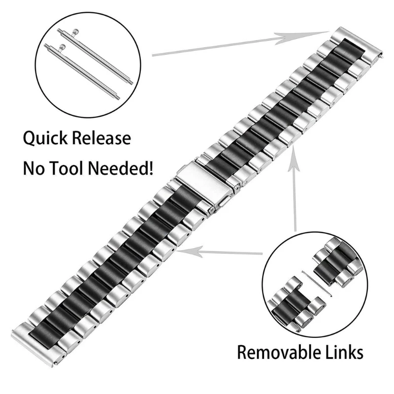 

Replacement Strap For -Garmin venu SQ Smart Watch Double Snap Buckle Three Beads Solid Stainless Steel Strap Fashio