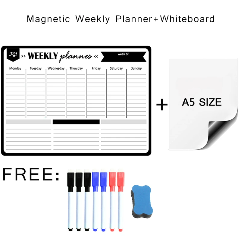 Magnetic Weekly Monthly Moterm Planner Whiteboard Calendar Dry Erase Board for Wall Fridge Stickes Memo Message Reusable Marker