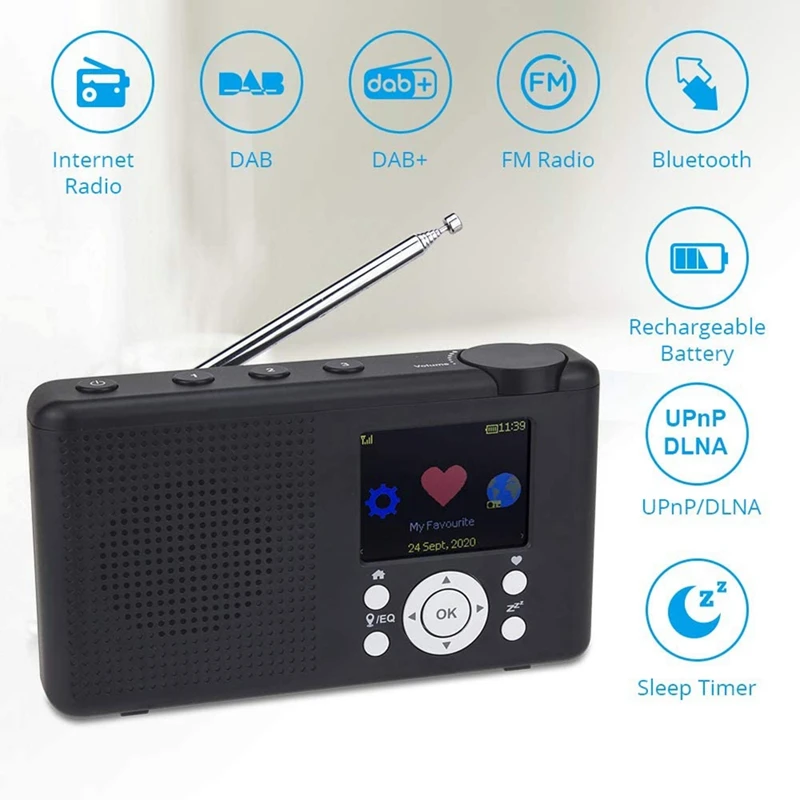 

Portable Internet Radio 2.4-Inch Color LCD Rechargeable Battery Wi-Fi Bluetooth UPnP & DLNA Player Alarm Clock