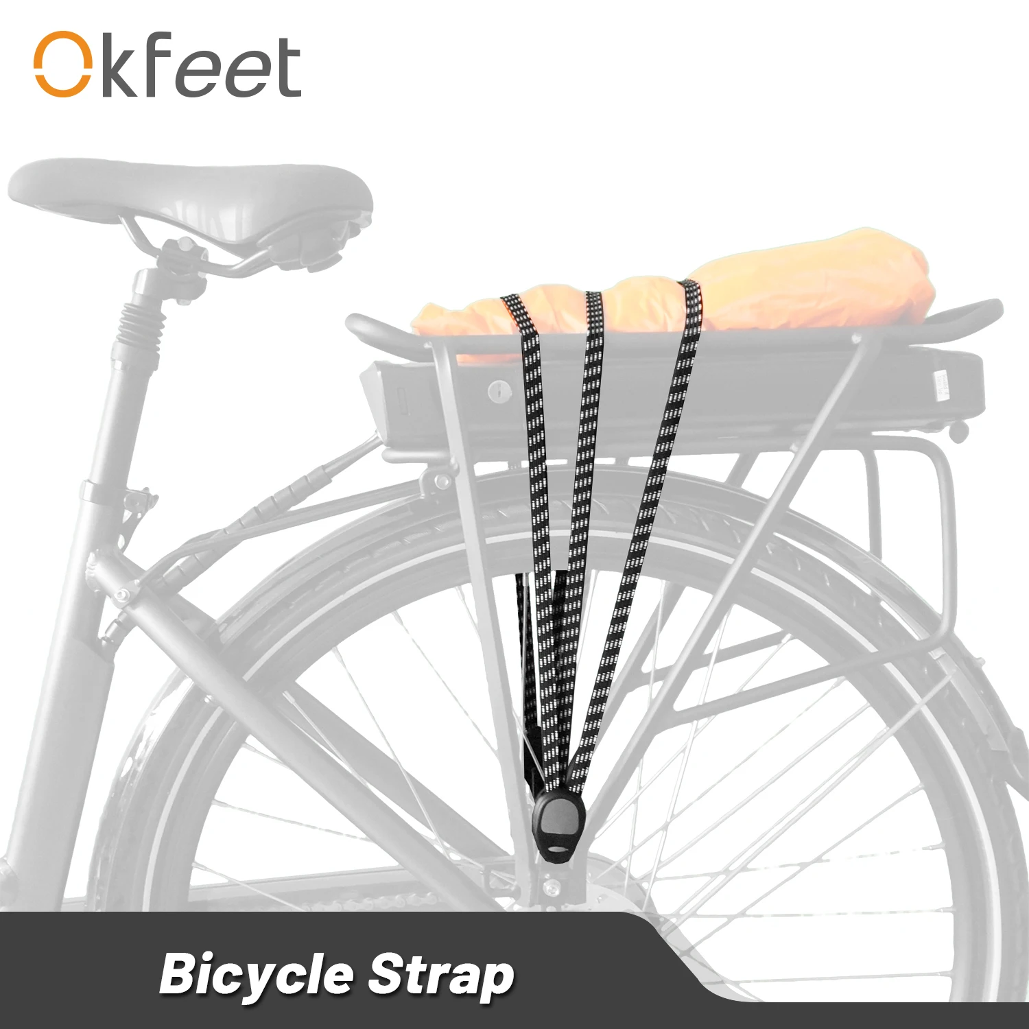 

okfeet Rear Seat Luggage Bicycle Strap Stretch Elastic Tension Bike Rope with 2 Hooks Bandage Straps Belt Box Packing Rope 70cm