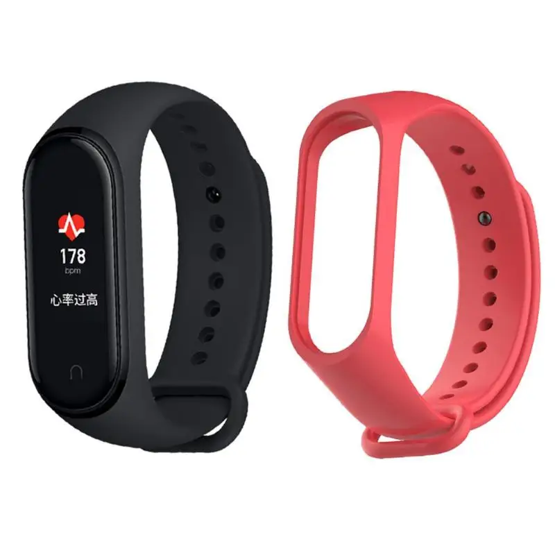 Add Red Strap CN версия Xiaomi mi смарт-браслет 4 3 цвета AMOLED экран mi Band 4 фитнес-трекер Bluetooth спортивный водонепроницаемый браслет - Цвет: Add Red Strap