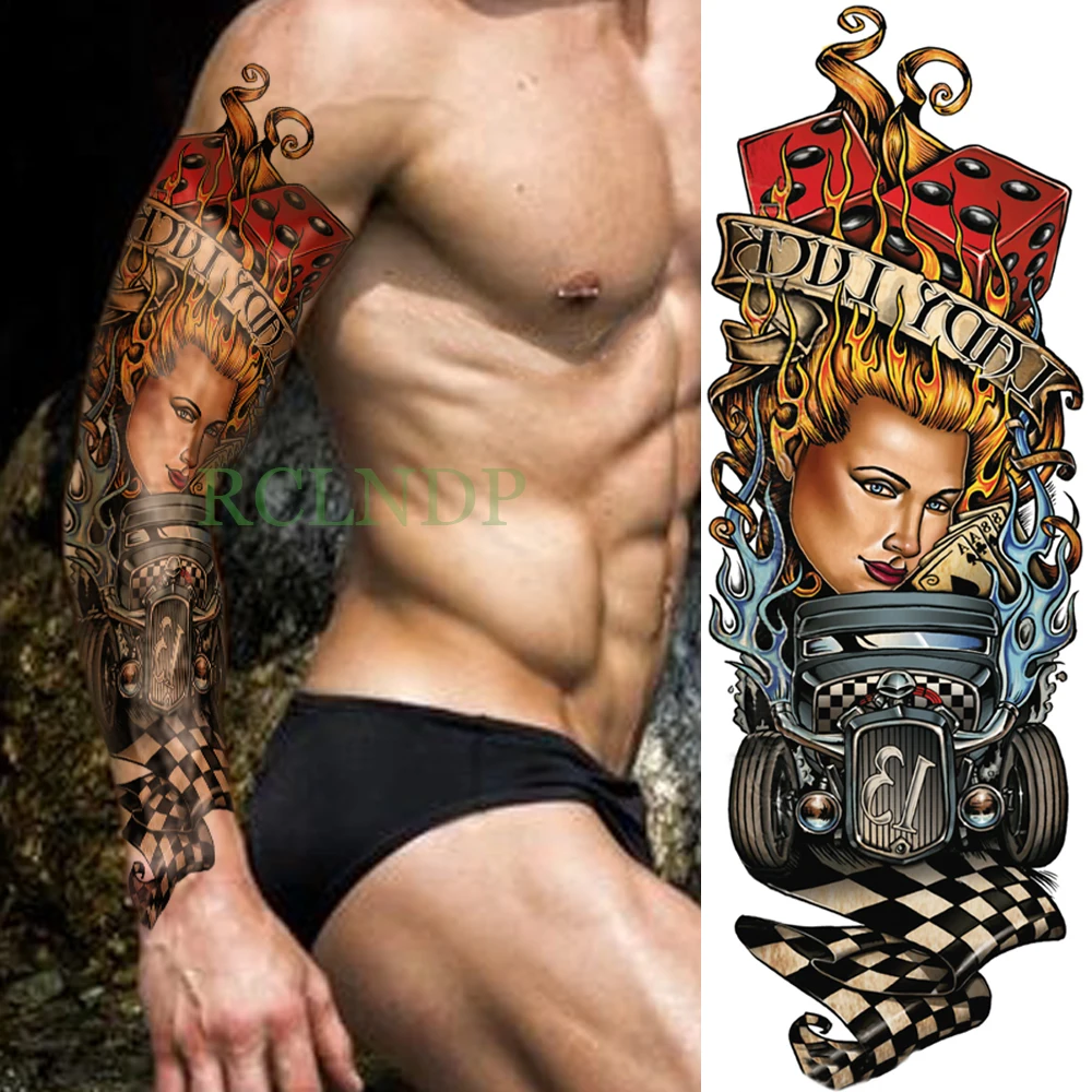 

Waterproof Temporary Tattoo Sticker Mechanics car Cool full arm fake tatto flash tatoo sleeve large size for men women lady