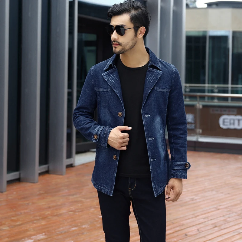 Мужская джинсовая куртка мужская Модный плащ свободного покроя подходит пальто