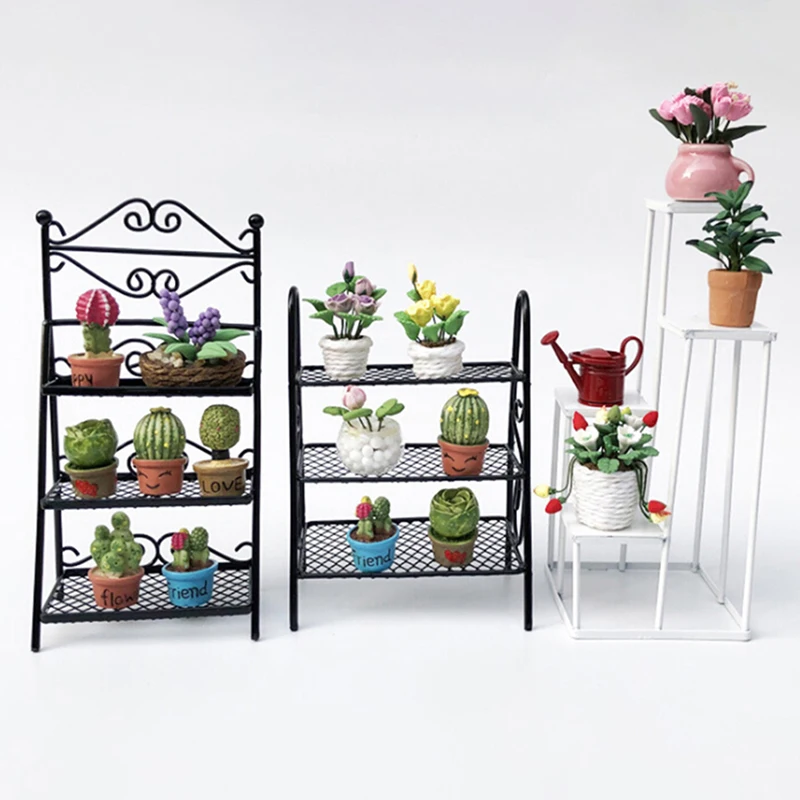 

1/12 Dollhouse Miniature Rack Iron Shelf Flower Stand Decoration Accessories Handmade Toys Gift for Kids