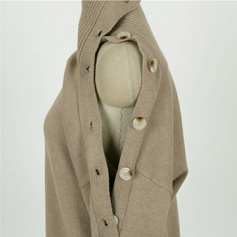 Женские базовые свитера вязаный пуговицы пуловер с открытыми плечами Осенний