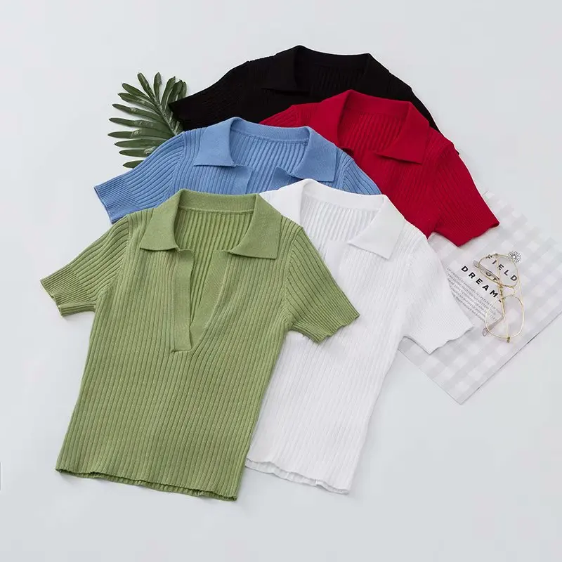 Рубашка-поло женская с коротким рукавом белая лето однотонный короткий 2020 |