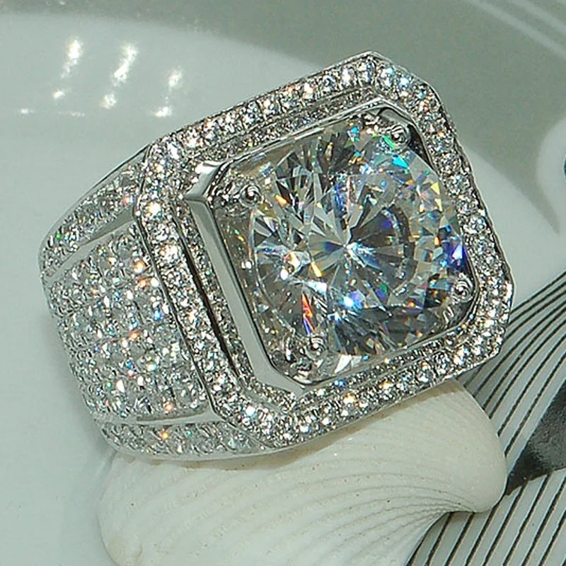

European and American Fashion Rings New Domineering Men's Diamond Rings Full of Diamonds and Micro Inlaid Rings