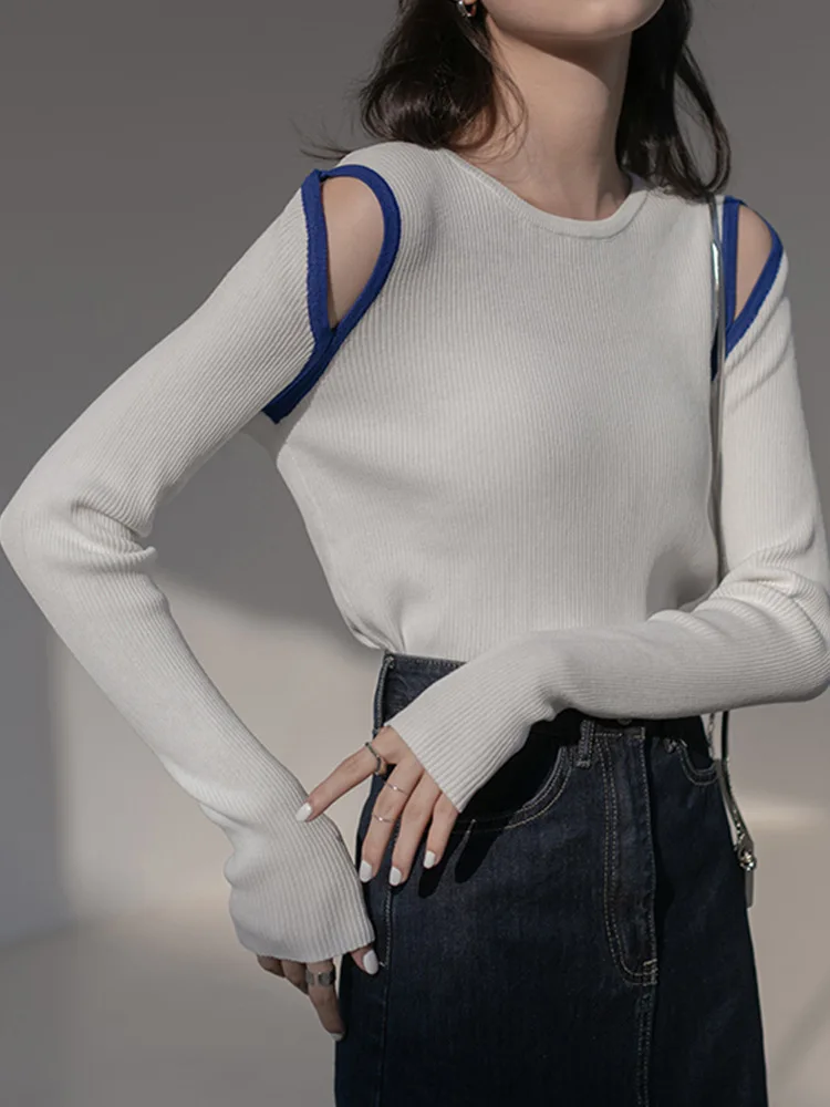 

New Sweater Female Spring And Autumn Long Sleeve Contrast, Wearing A Korean Version Of The Bottom Can Wear The Clothes Shoulder