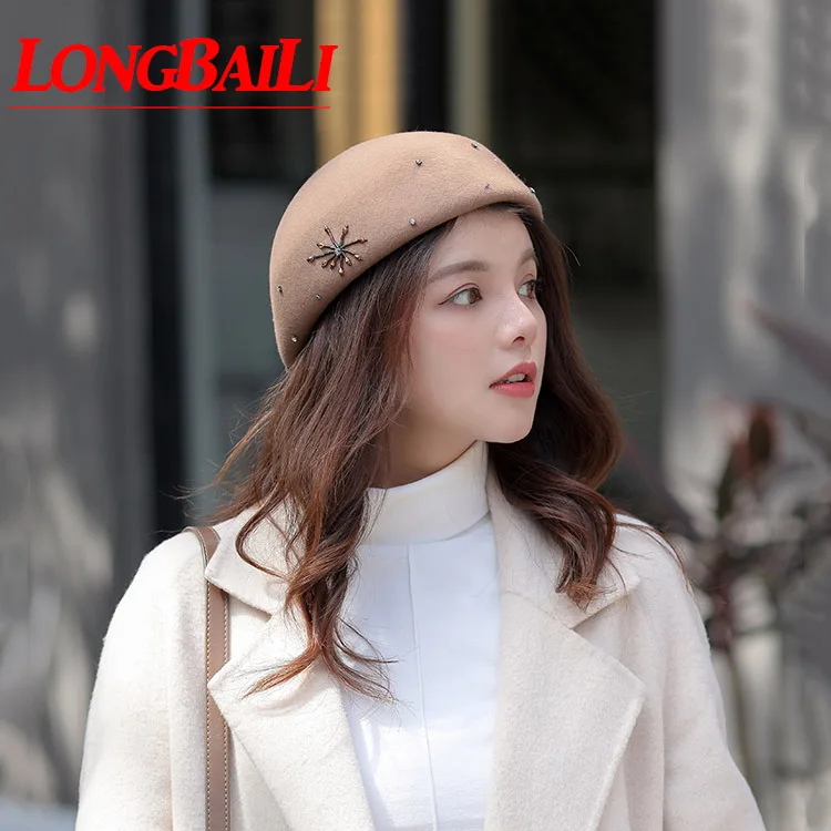 

LongBaiLi Winter Fashion Women Wool Felt Beret Caps Free Shipping PWSV029
