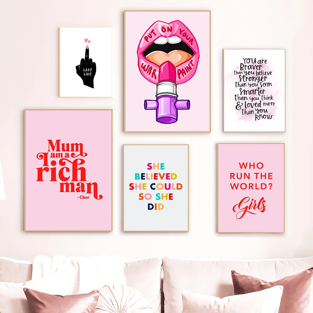 

Feminist Fashion Art Pink Girl Power Wall Art Canvas Painting Prints Girls Gift Modern Pictures Living Room Bedroom Wall Poster