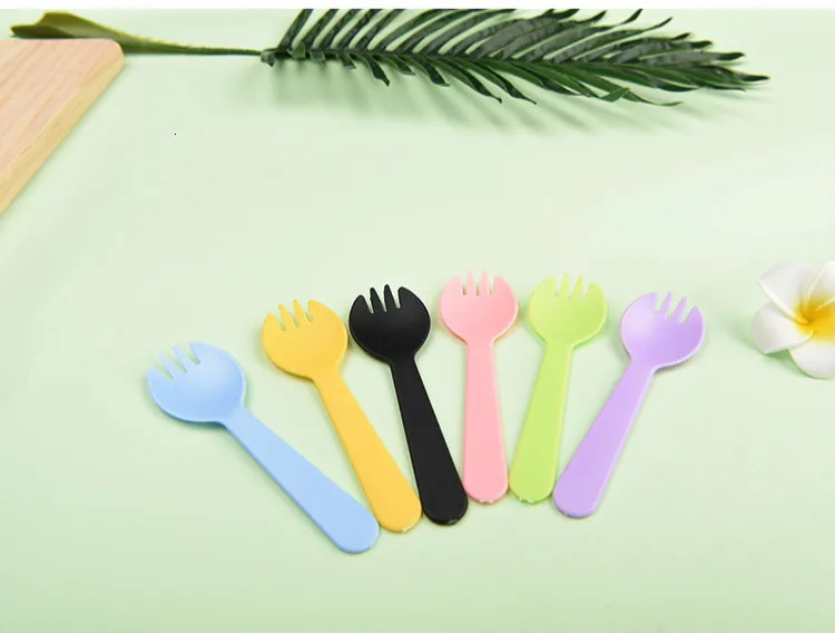 100 шт Одноразовые маленькие Spork пластиковые вилка с ложкой десерт торт-мороженое фаст-фуд Ресторан Свадьба Вечеринка день рождения вилка ложка