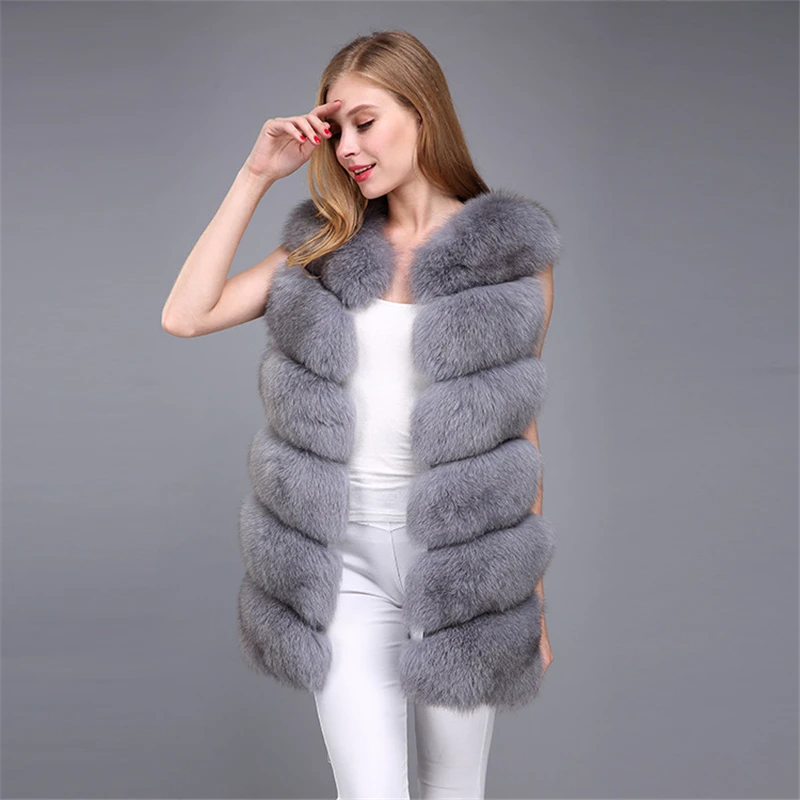 Зимнее пальто женская меховая куртка жилет из лисьего меха шесть секций