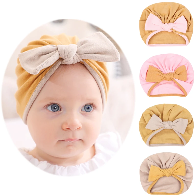 

Зимняя теплая шапка-тюрбан для новорожденных, мягкая хлопковая шапка с бантом, эластичная тянущаяся шапка для головы, головной убор для мал...