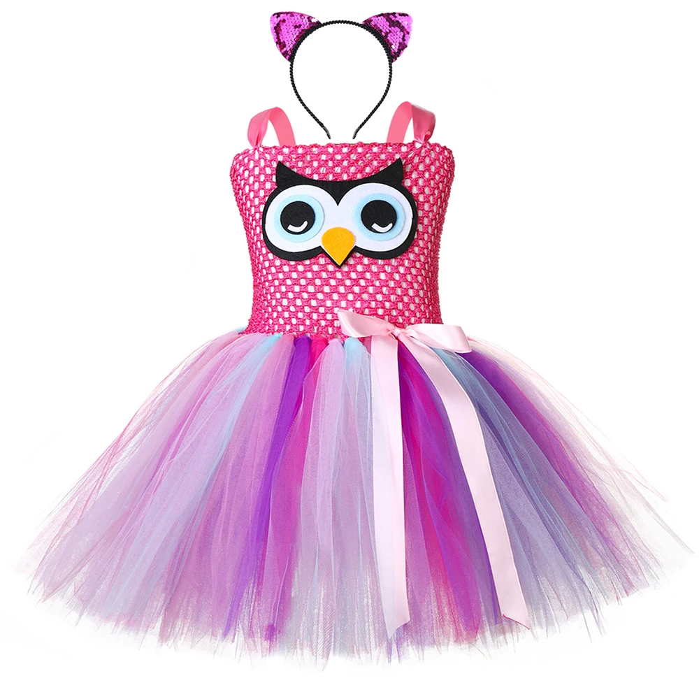 С милой совой юбка-пачка для девочек повязка на голову с декоративным бантом из