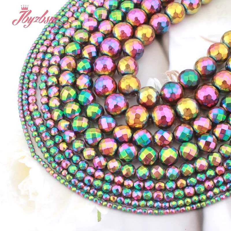 

Natural Multicolor Hematite Faceted Round Bead Loose 2/3/4/6/8MM Stone Beads For DIY Necklace Bracelet Jewelry Making Strand 15"
