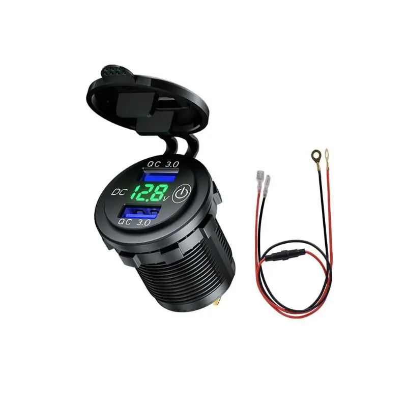 

18 Вт QC 3,0 Dual USB Автомобильное зарядное устройство с сенсорным переключателем вольтметр кабель питания R2JB