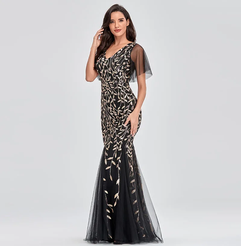 Цветочный кружевной тюль плиссированное платье для выпускного с пайетками