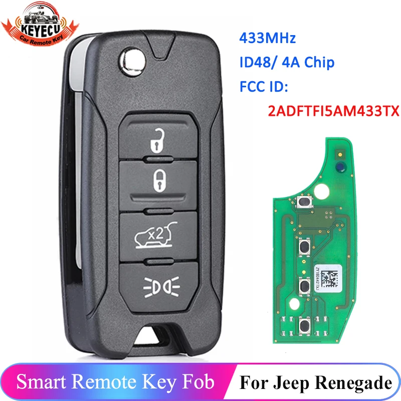 KEYECU 4 кнопки 2ADFTFI5AM433TX откидной дистанционный ключ FSK 433 МГц Megamos AES Chip ID48 для Jeep Renegade