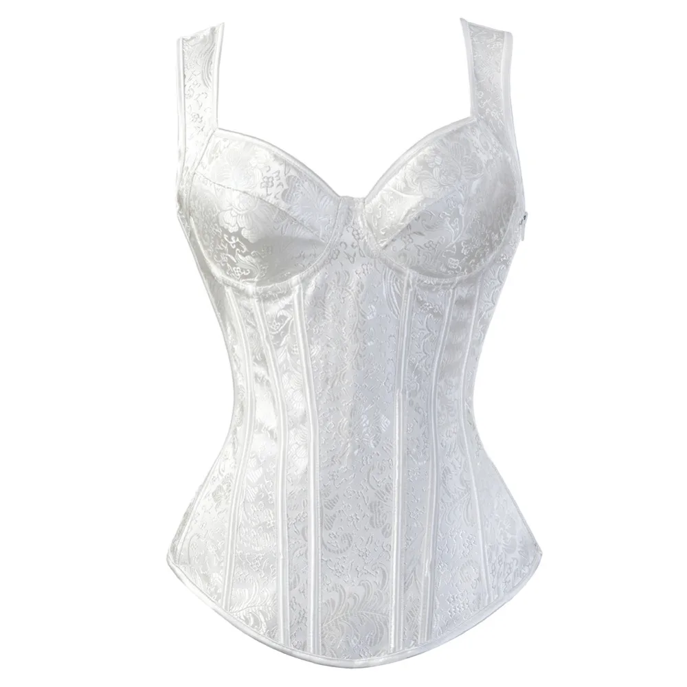 

Vintage Jacquard Shoulder Strap Corset with Cup Lingerie Zipper Side Corsets and Bustiers Plus Size Gothic Sexy Overbust Corset