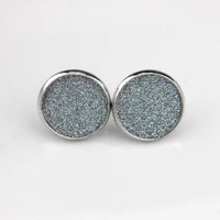 zwpon mini glitter leather disc stud earrings for women fashion round leather earrings jewelry wholesale