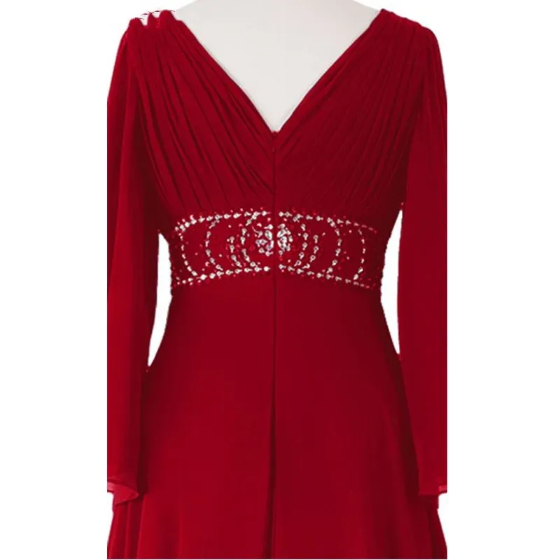 Платье ТРАПЕЦИЕВИДНОЕ для матери невесты с длинным рукавом и V-образным вырезом |