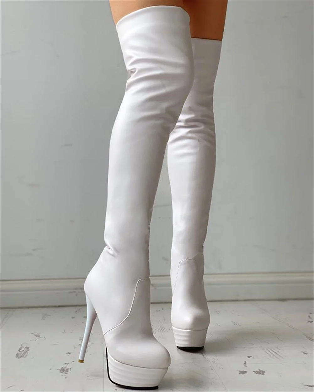 

Sexy Small Plus Size 31-46 Winter Add Fur Platform Extreme High Fetish Thin Heels Party Shoes Women Over Knee Boots Female