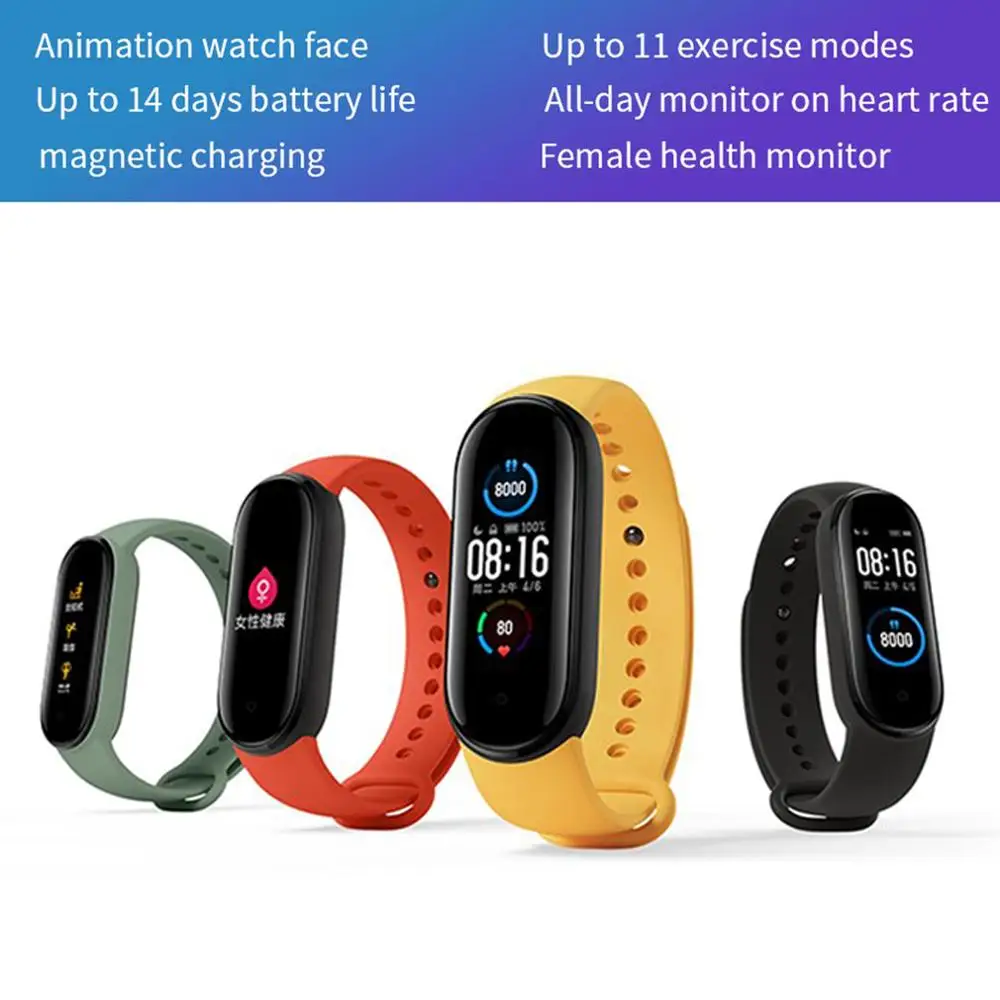 

Hot Sale Xiaomi Mi Band 5 Color AMOLED Screen Miband 5 Heart Rate Fitness Tracker Bluetooth 5.0 Sports Waterproof Smart band