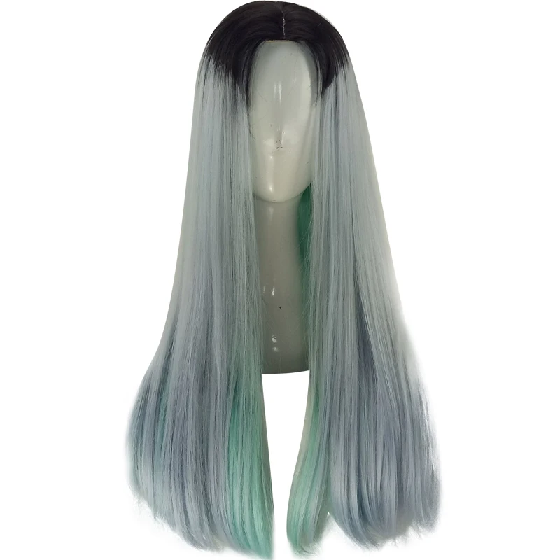 HAIRJOY оранжевый зеленый костюм вечерние косплей парик 100 см длинные прямые синтетические волосы парики 15 цветов - Цвет: Омбре