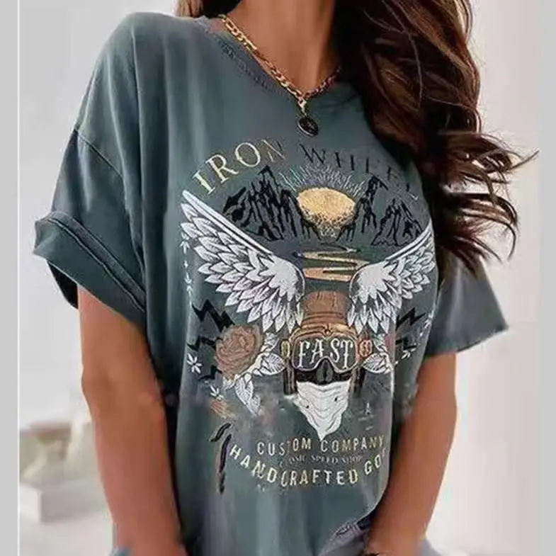 Женские винтажные футболки с коротким рукавом лето 2021 Свободный Топ модные в