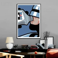 portrait painting cartoon hand drawn man wearing cool helmet drinking beverage in simple creative bedroom corridor decor picture