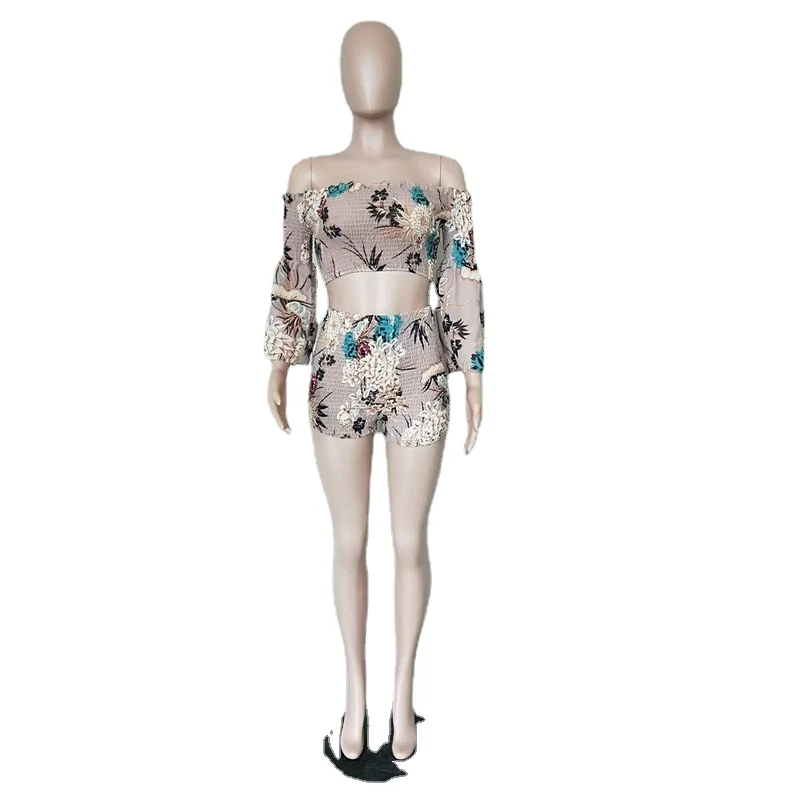 

2021 Women's Sexy Fashion Print One-shoulder Flared Sleeve Two-piece DAFIFY