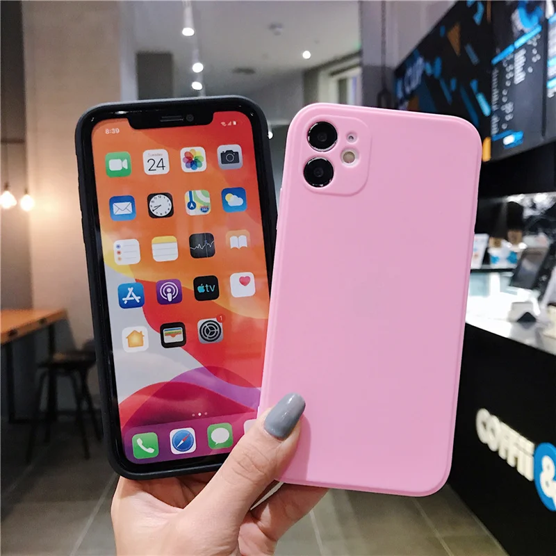 Soild Color Square Silicone Phone Case For iPhone 11 Pro Max XS Max 12 Mini XR X 6 6S 7 8 Plus SE 2020 Camera Protection Shell