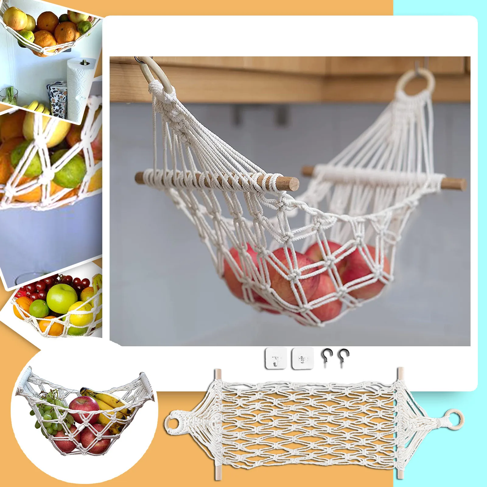 

Boho Fruit Vegetables Hammocks Hanging Fruit Hammocks Under Cabinet For Kitchen