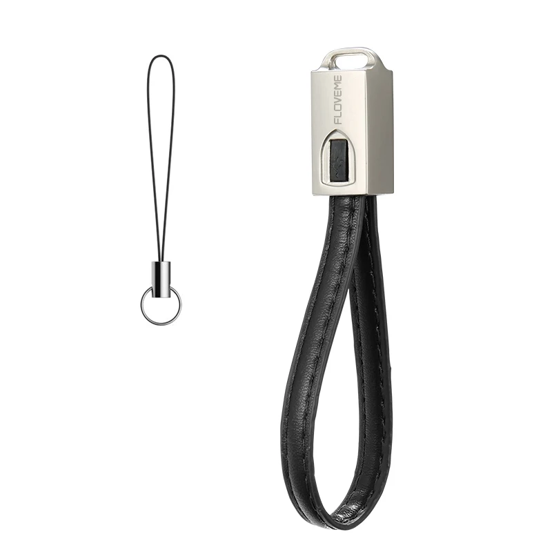 FLOVEME из искусственной кожи 2A type C USB кабель для samsung S10 S10e Plus type-C USB Mini брелок type C кабель для huawei mate 10 20 Pro - Цвет: Black