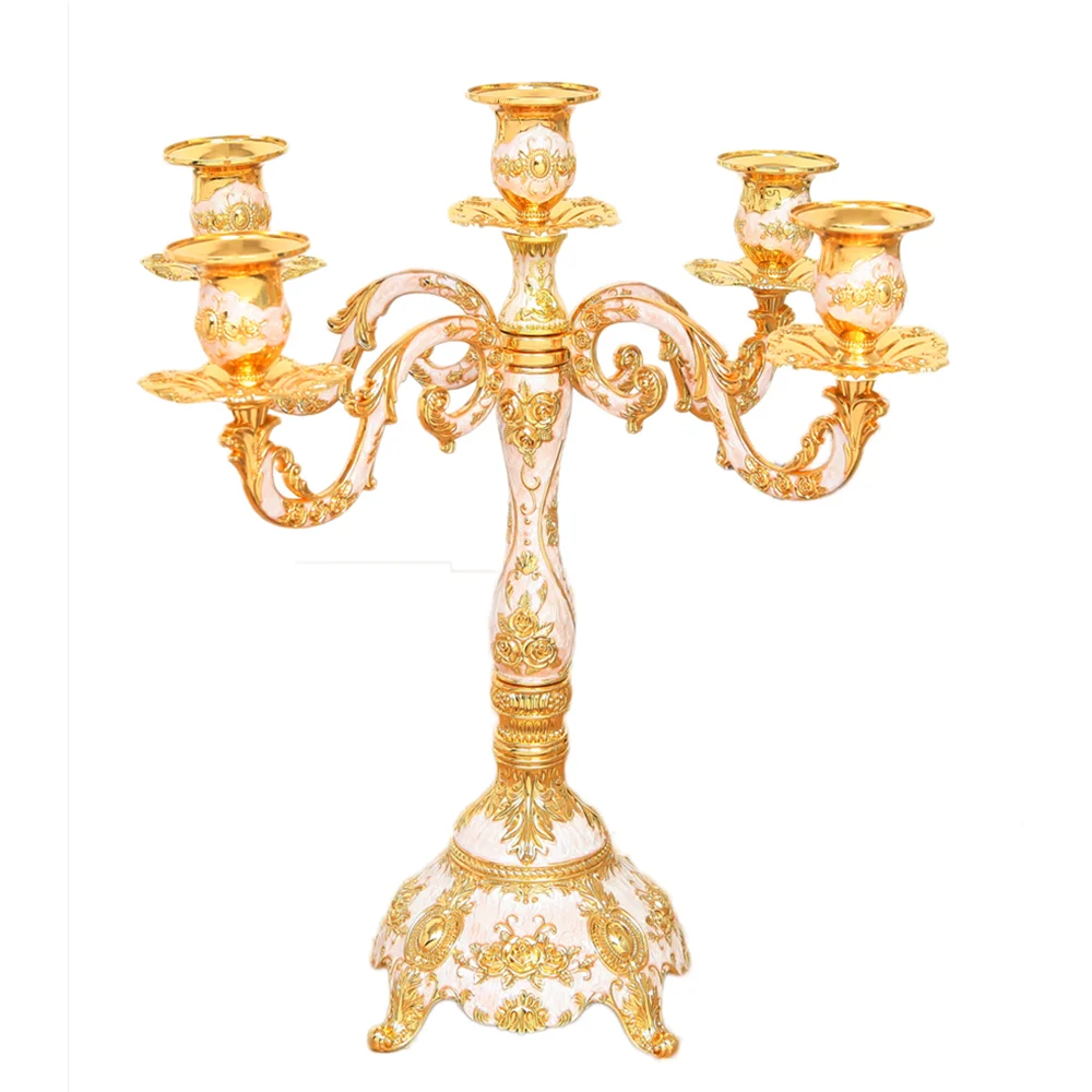 IMUWEN New Arrival Candle Holder 5-arms Golden Plated Candelabra Romantic And Luxury Metal For Wedding Events Or Party Decor