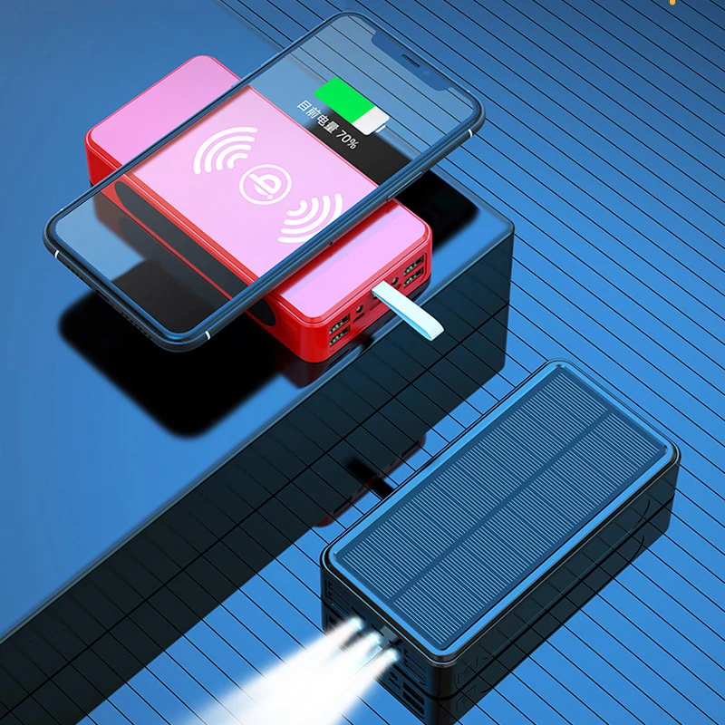 

50000mAh Solar Power Bank Fast Qi Wireless Charger Powerbank for iPhone 12 11 Huawei Samsung S21 Xiaomi Poverbank with LED Light