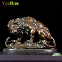 famous bronze sculpture of lion crushing a serpent bronze lion statue with marble base animal bronze art crafts for home decor