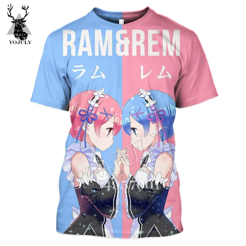 SONSPEE-Camiseta con estampado 3D para hombre, camisa informal de manga corta con diseño de Anime Rezero Twin Sisters, Maid Ram y Rem, de verano, Unisex, Y334
