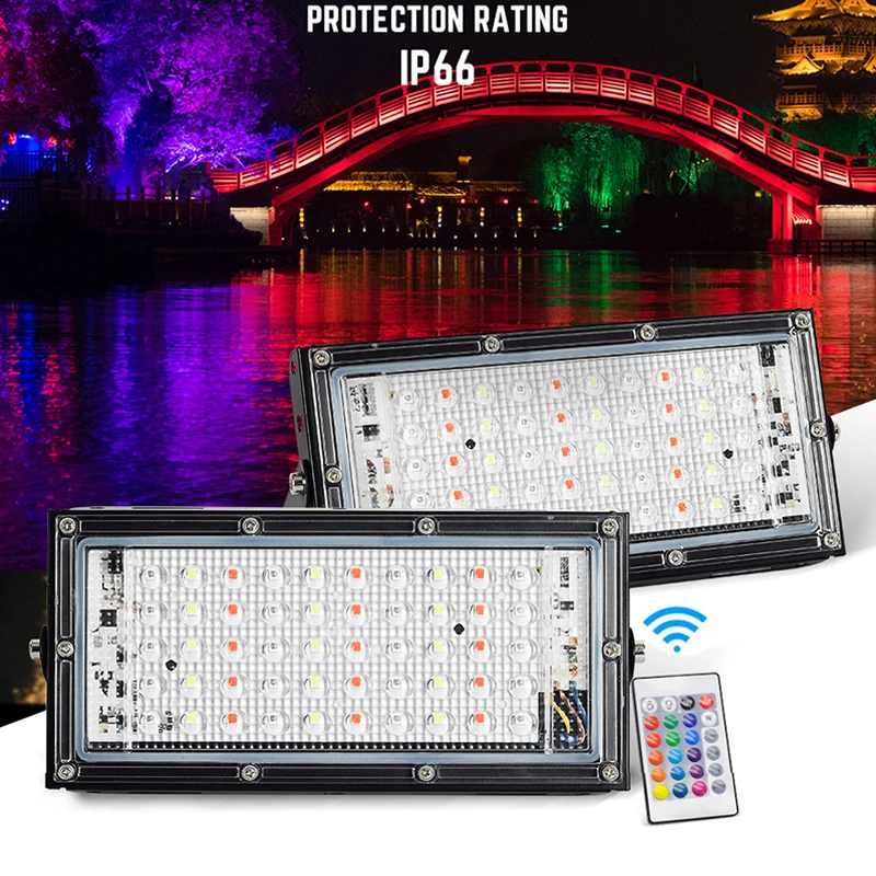 

LED RGB Flood Light Lamp AC 220V 50W Outdoor Floodlight IP66 Waterproof White/Warm White Reflector Led Spotlight