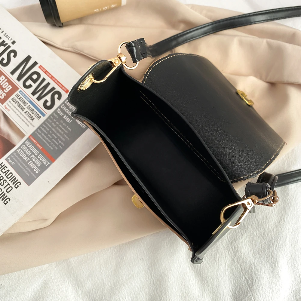 

Women Fashion Color Splicing PU Leather Shoulder Bag Retro Saddle Crossbody Bags Fashion Exquisite Shopping Bag