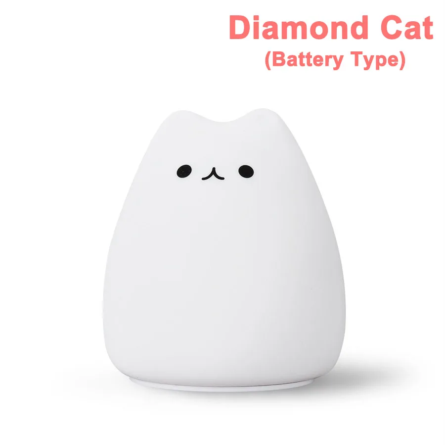 Diamond Cat Battrey Силиконовый сенсорный Сенсор светодиодный ночной Светильник милый кот Пингвин Спальня ночника для детей подарок для маленьких детей 7 цветов - Испускаемый цвет: Diamond Cat Battrey