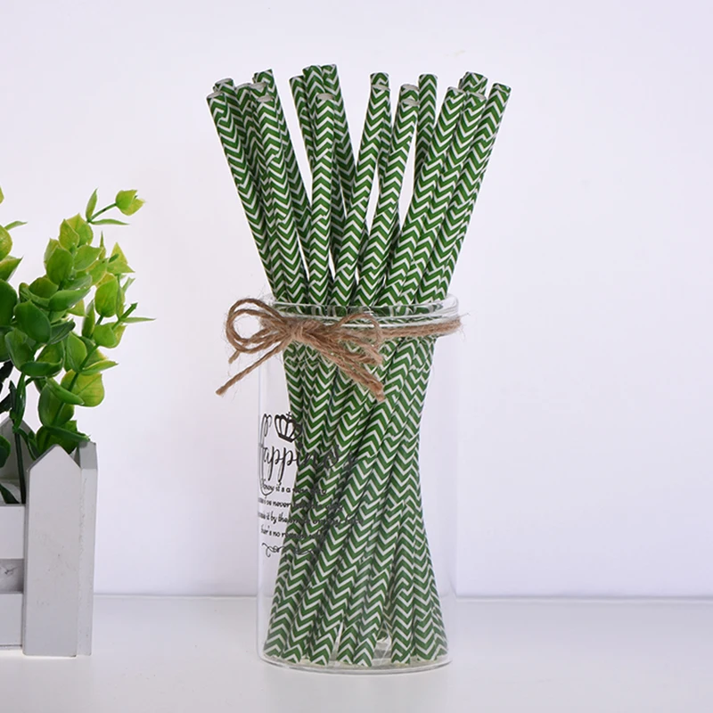 wave olive green 25 шт./лот Горячая Мода Розовая клубника ананас арбуз бумага соломинки для детей принадлежности для дня рождения свадьбы трубочки для питья на вечеринке - Цвет: wave olive green