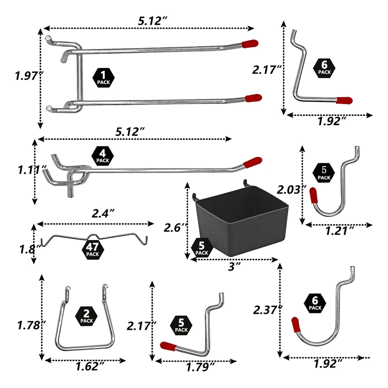 Ассортимент крючков для пегборда 114 шт. с металлическими крючками контейнеры